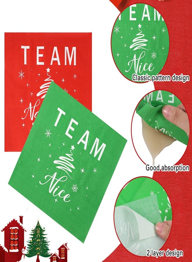 Sabary 100 Pcs Christmas Cocktail Napkins Team Naughty and Team Nice Beverage Napkins Red and Green Christmas Paper Napkins Funny Holiday Napkins for Christmas Dinner Party, 2 Ply, 5 x 5 Inch - Image 3